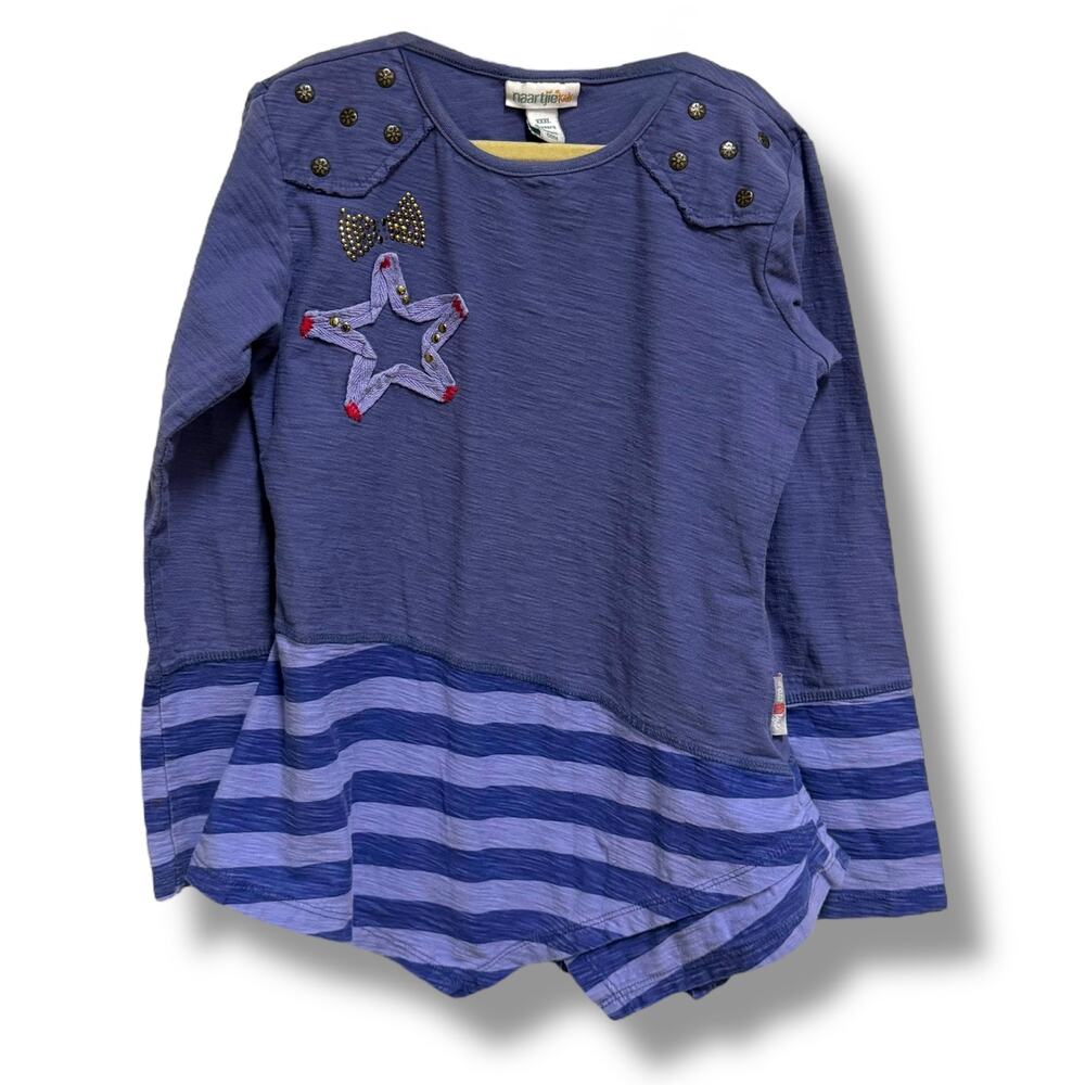 naartjie Girls Top Size 9 Long Sleeve Mixed Media Bling Cotton Stripe Stars